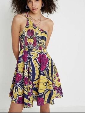 Urban Outfitters Yellow Floral Fit-and-Flare Dress